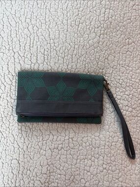 Fold-Over Wristlet Clutch in Dark Grey and Teal Blue